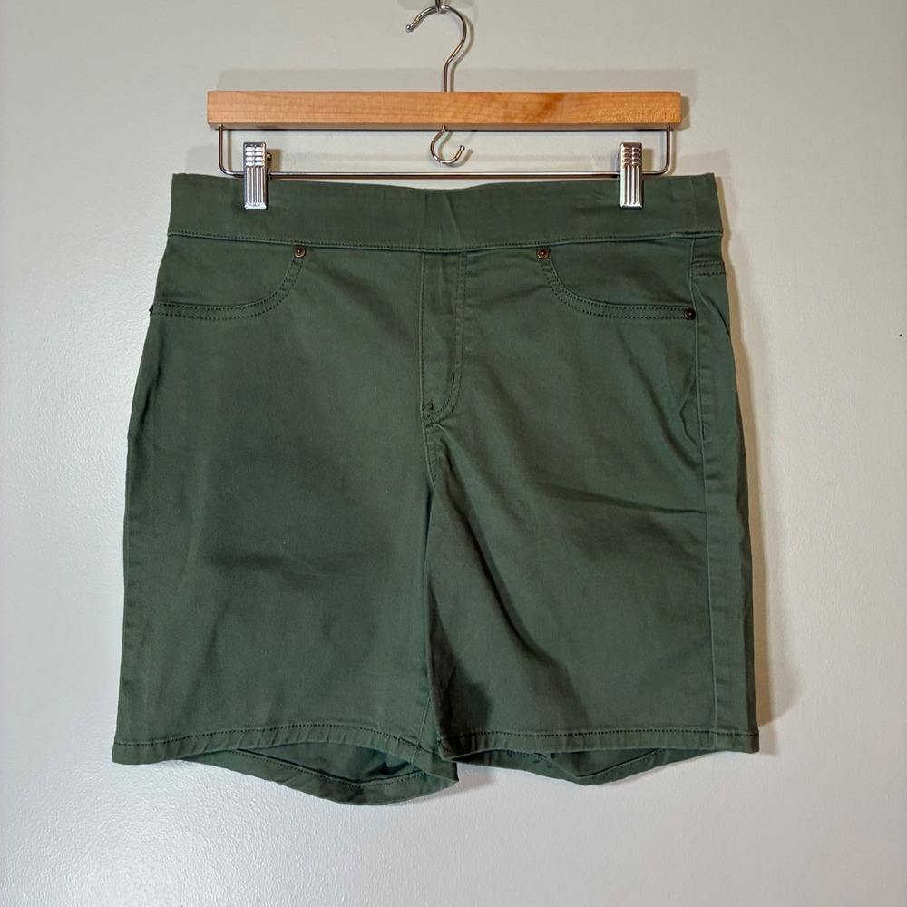 New Directions Womens Olive Green Pull On Twill Shorts Size 10R Stretch Bermuda